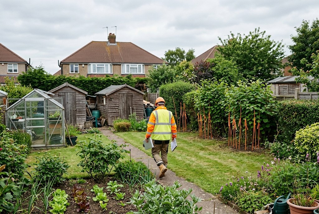 Walking a long back garden to plot where each stand sits.